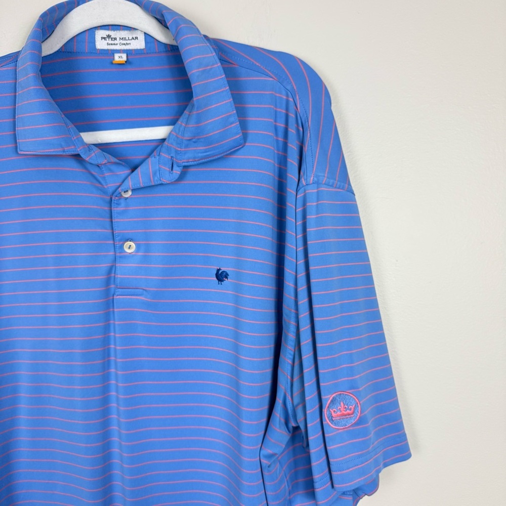 Peter Millar Summer Comfort Polo Mens XL Blue Pink Stripe Golf Top Preppy Shirt